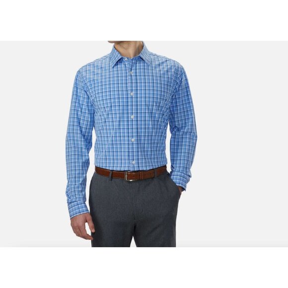 LANDS’ END SHIRT PERFORMANCE MENS L PLAID STRETCH BUTTON UP REGULAR FIT BLUE - Picture 2 of 8